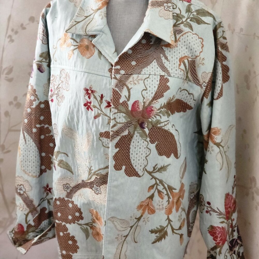 COLDWATER CREEK TAPESTRY BLAZER JACKET, XL-BROWNS/BLUES